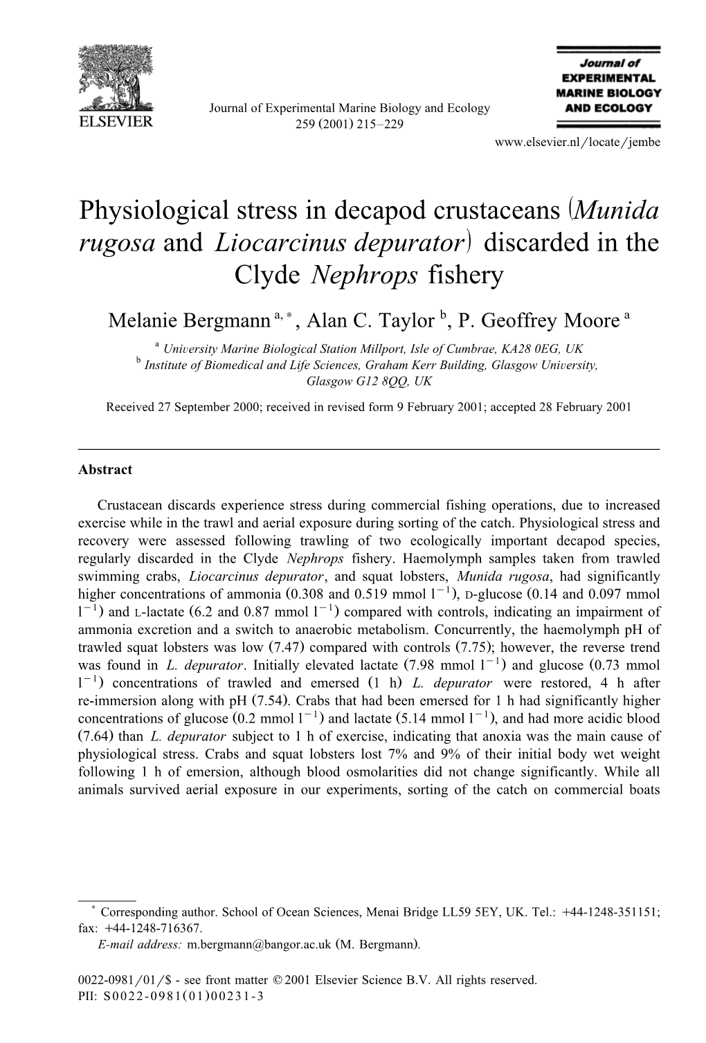 Ž Physiological Stress in Decapod Crustaceans Munida / Rugosa And