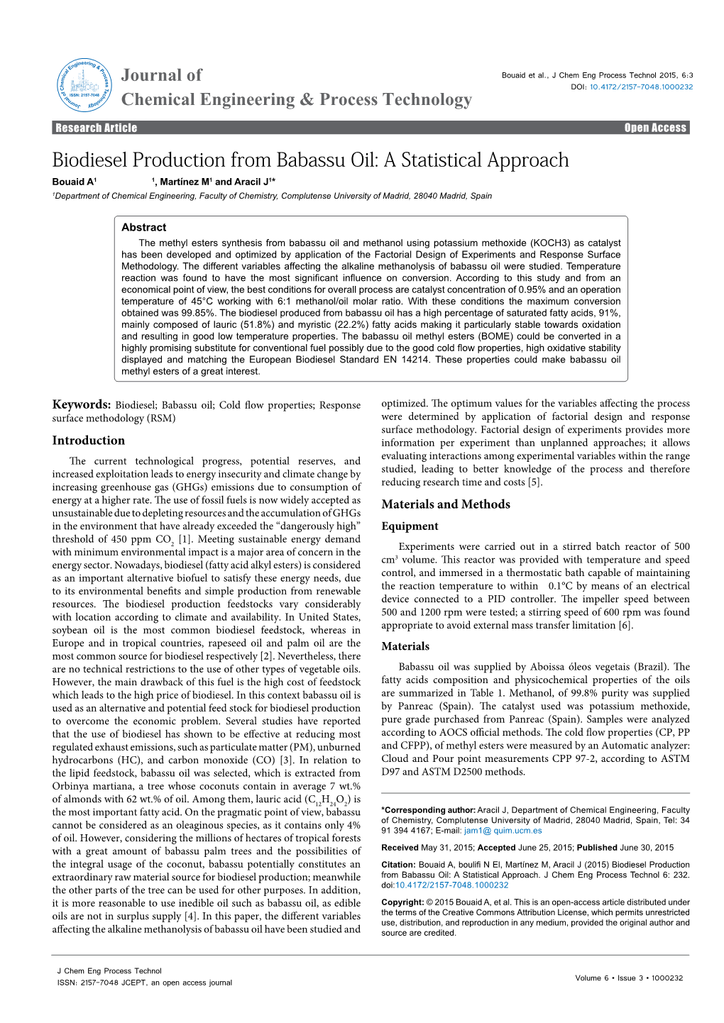 Biodiesel Production from Babassu