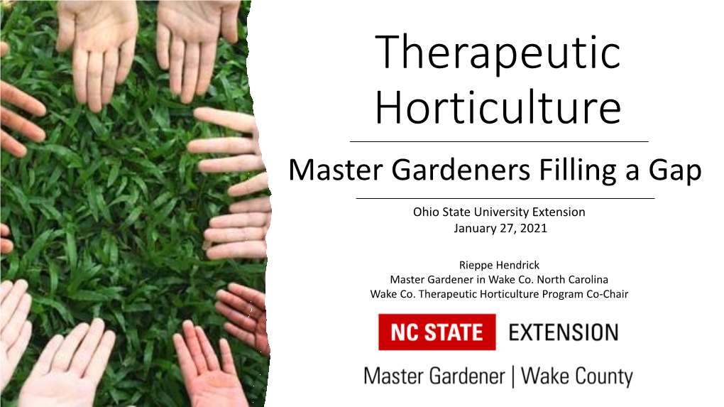 Therapeutic Horticulture Master Gardeners Filling a Gap