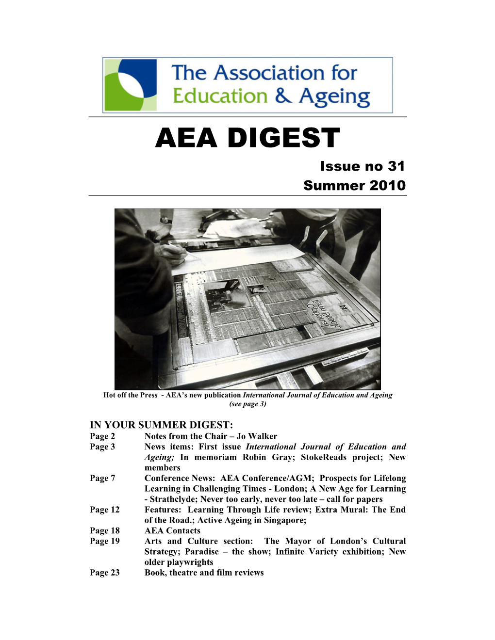 AEA DIGEST Issue No 31 Summer 2010