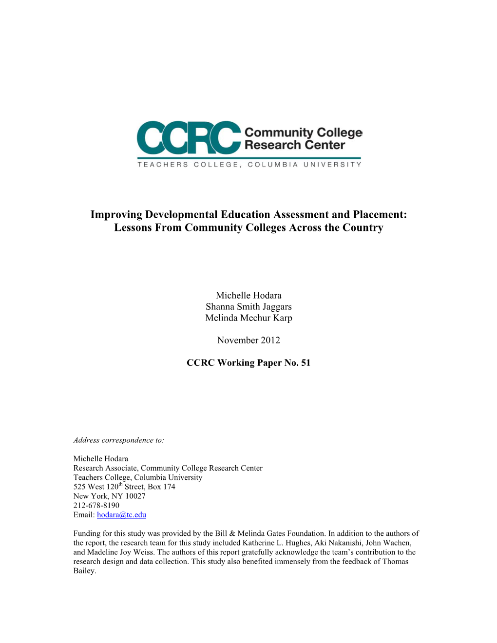 Improving Developmental Education Assessment and Placement: Lessons from Community Colleges Across the Country