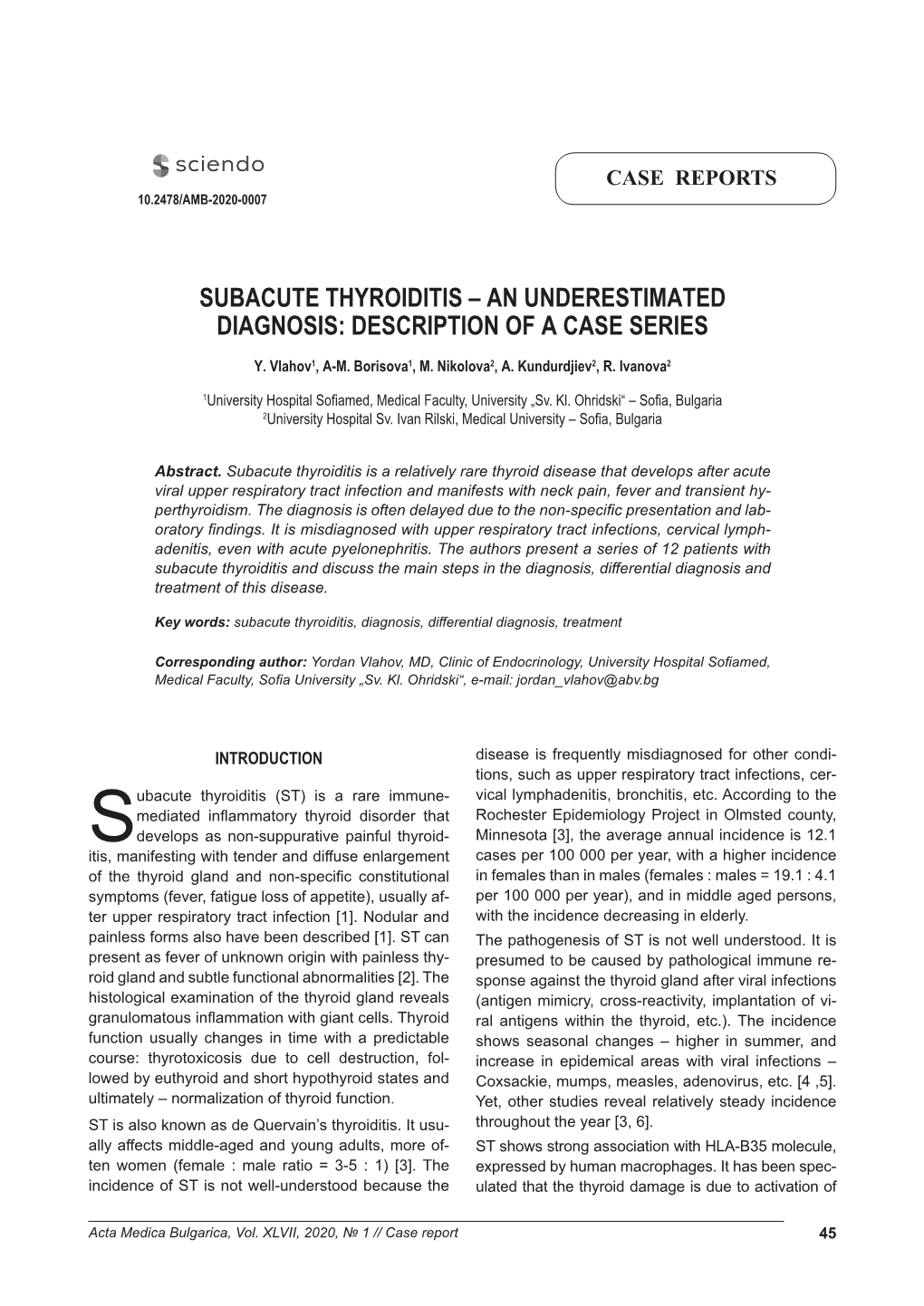 Subacute Thyroiditis – an Underestimated Diagnosis: Description of a Case Series