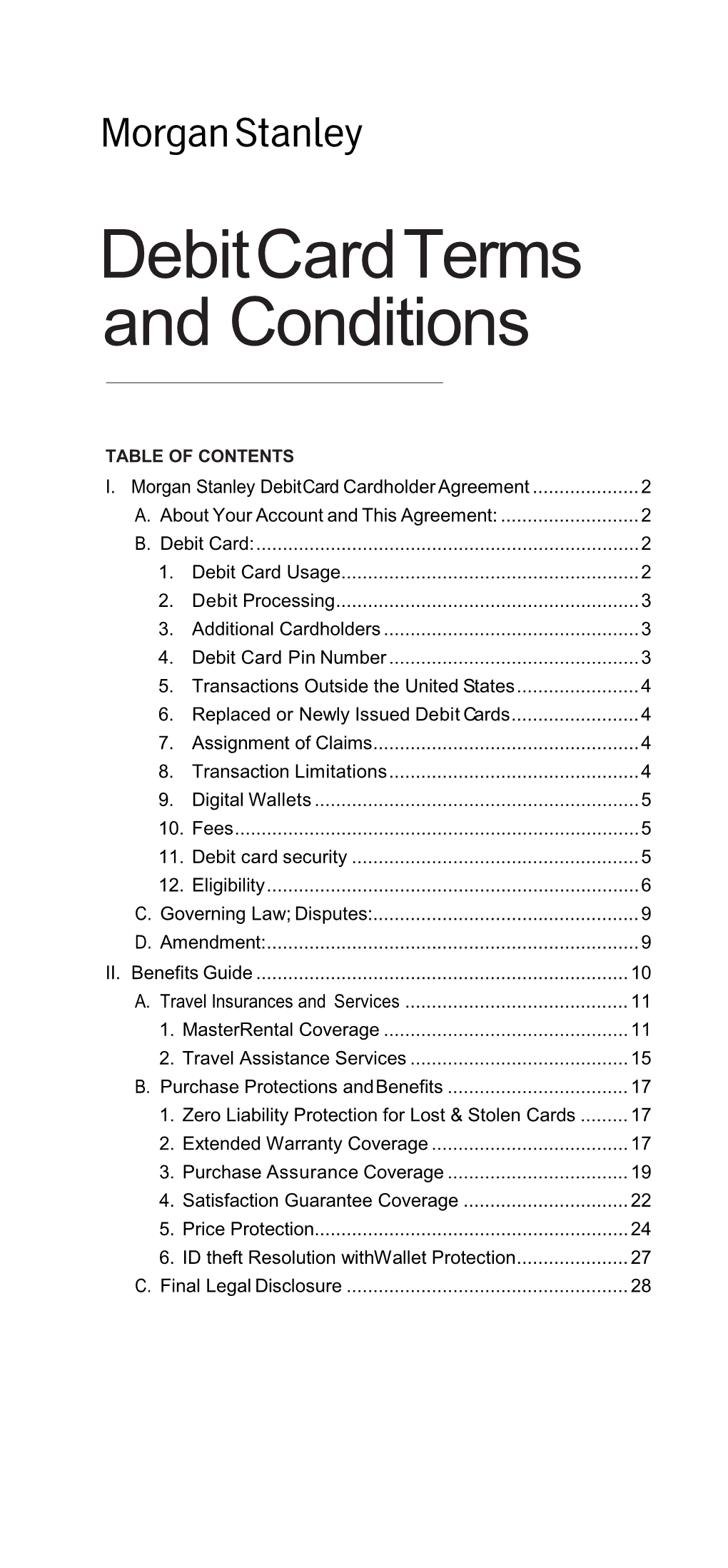 Morgan Stanley Debit Card Terms and Conditions
