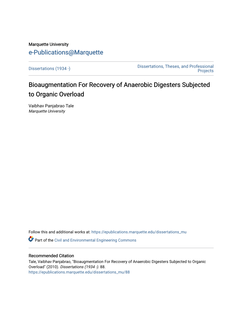 Bioaugmentation for Recovery of Anaerobic Digesters Subjected to Organic Overload