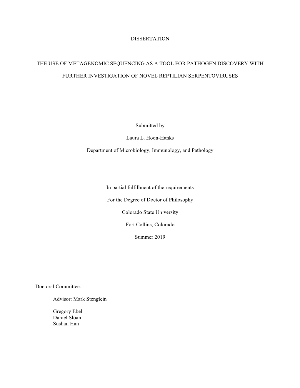 Dissertation the Use of Metagenomic Sequencing As