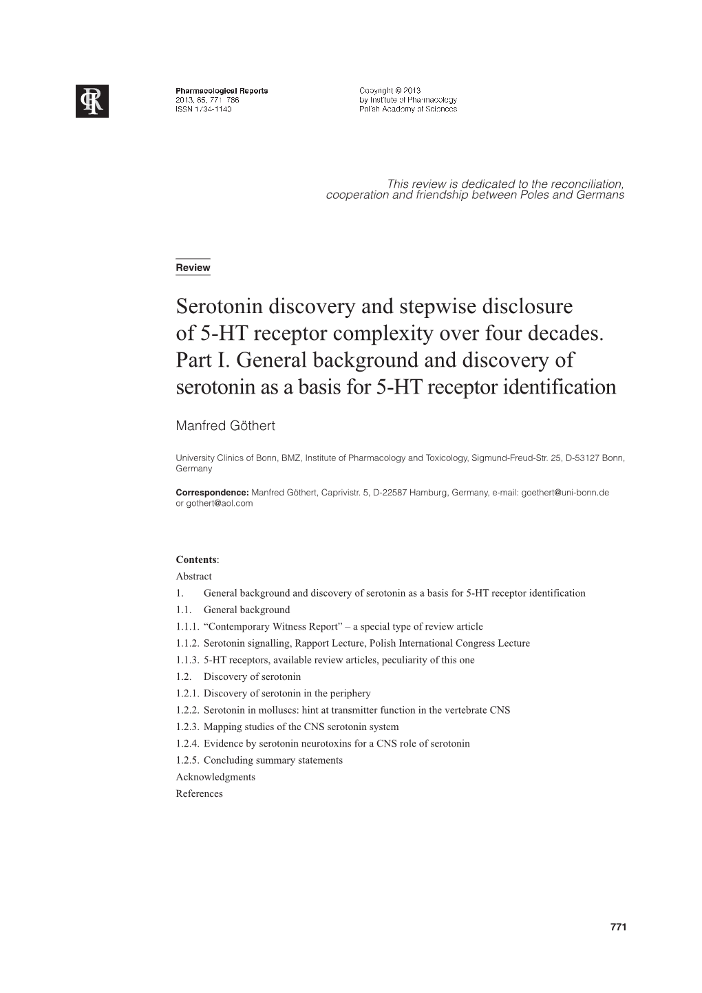 Serotonin Discovery and Stepwise Disclosure of 5-HT Receptor