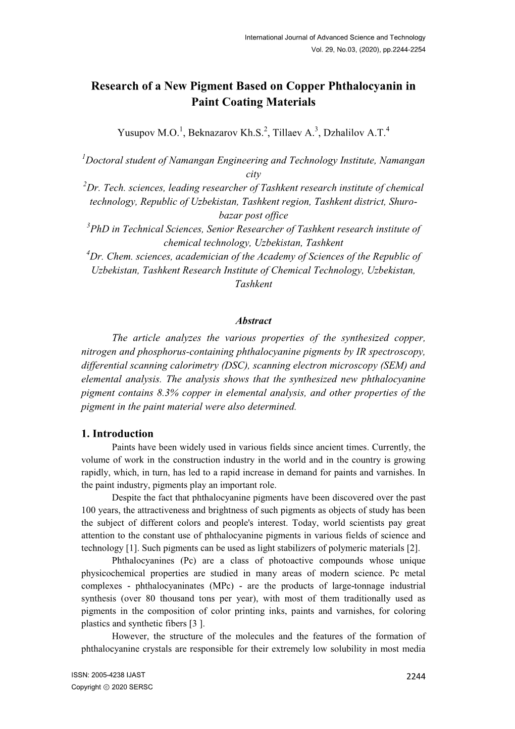 Research of a New Pigment Based on Copper Phthalocyanin in Paint Coating Materials