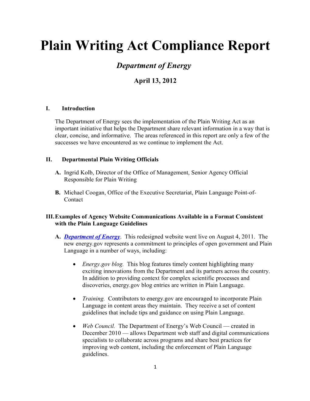 Plain Writing Act Compliance Report