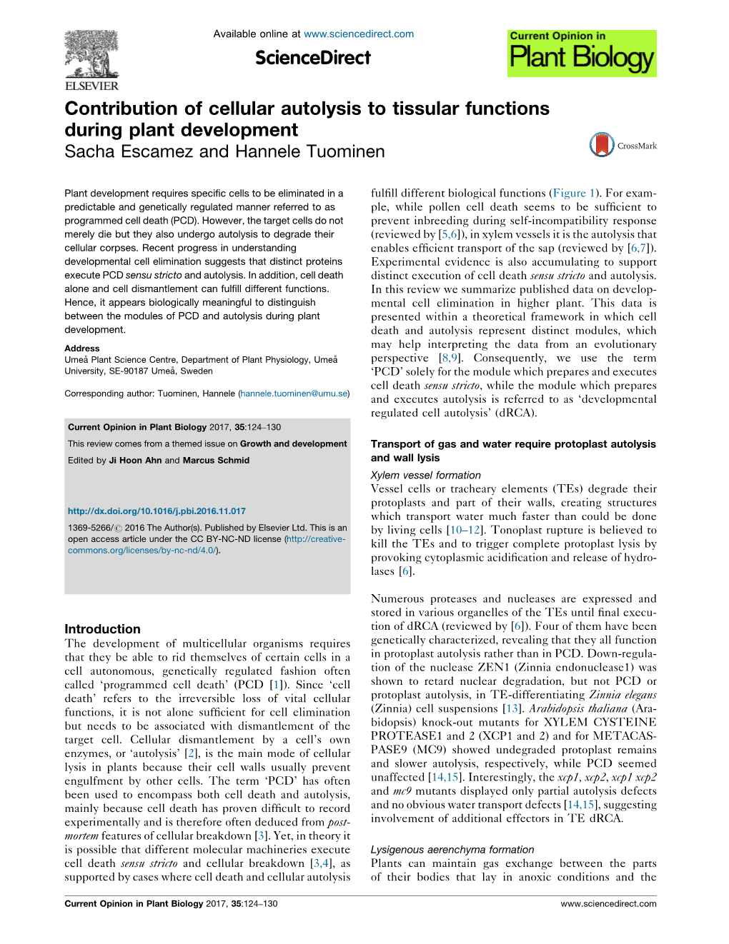 Contribution of Cellular Autolysis to Tissular Functions During Plant