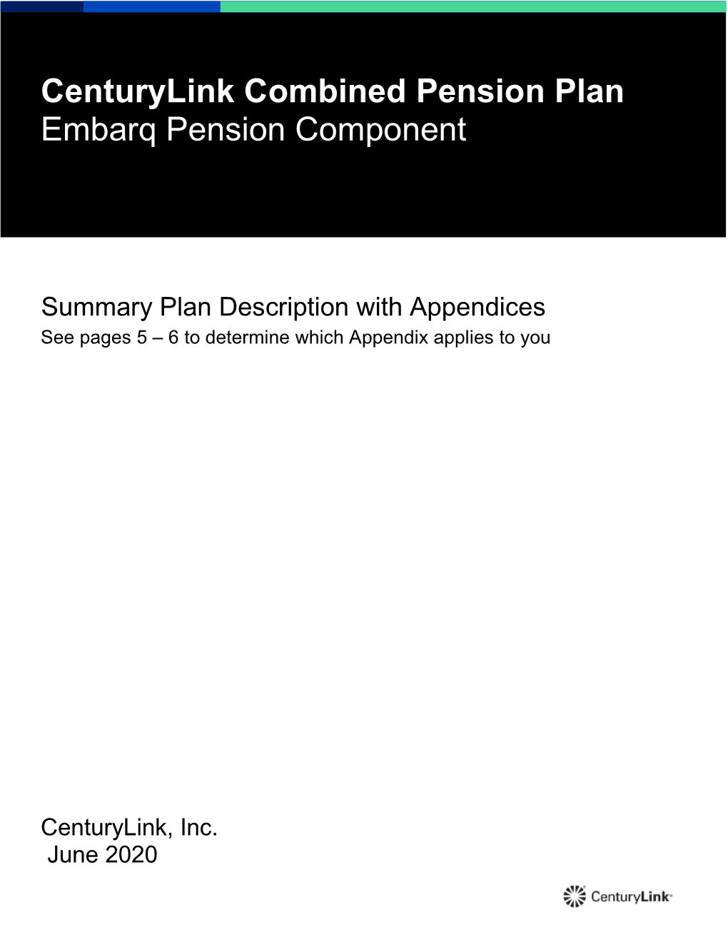 Centurylink Combined Pension Plan Embarq Pension Component