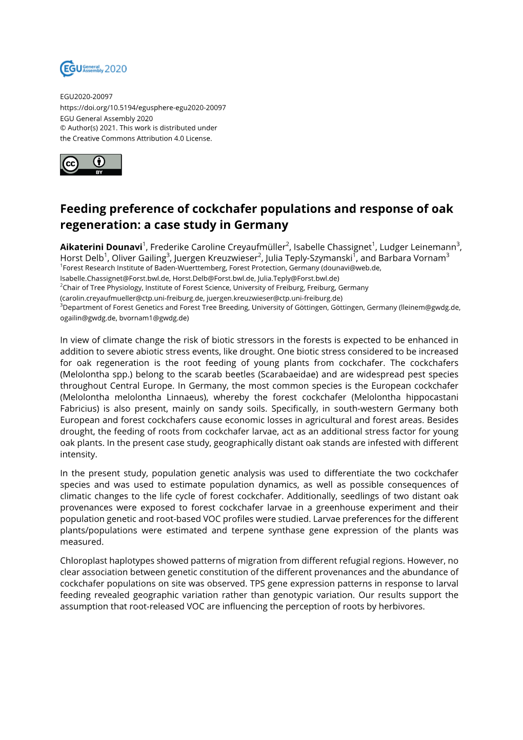 Feeding Preference of Cockchafer Populations and Response of Oak Regeneration: a Case Study in Germany