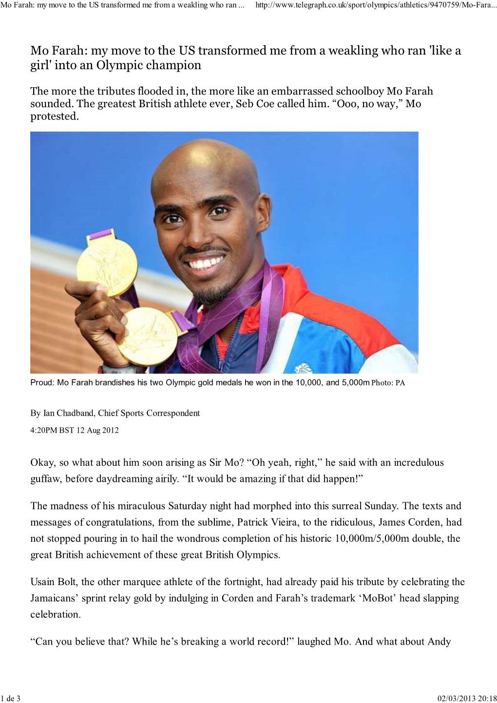Mo Farah: My Move to the US Transformed Me from a Weakling Who Ran