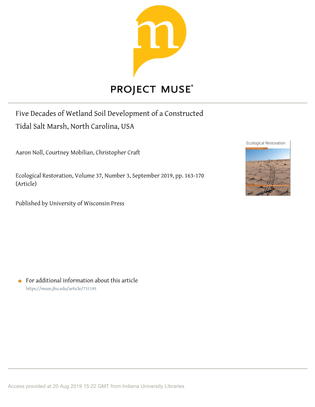 Five Decades of Wetland Soil Development of a Constructed Tidal Salt Marsh, North Carolina, USA