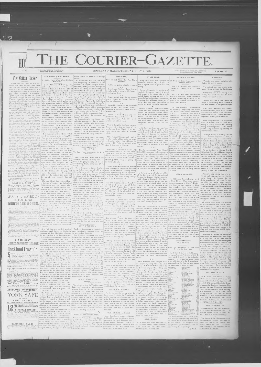 Courier Gazette: Tuesday, July 5,1892