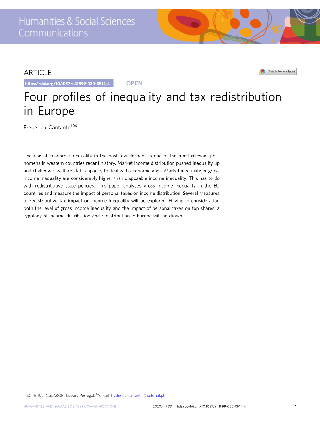 Four Profiles of Inequality and Tax Redistribution in Europe