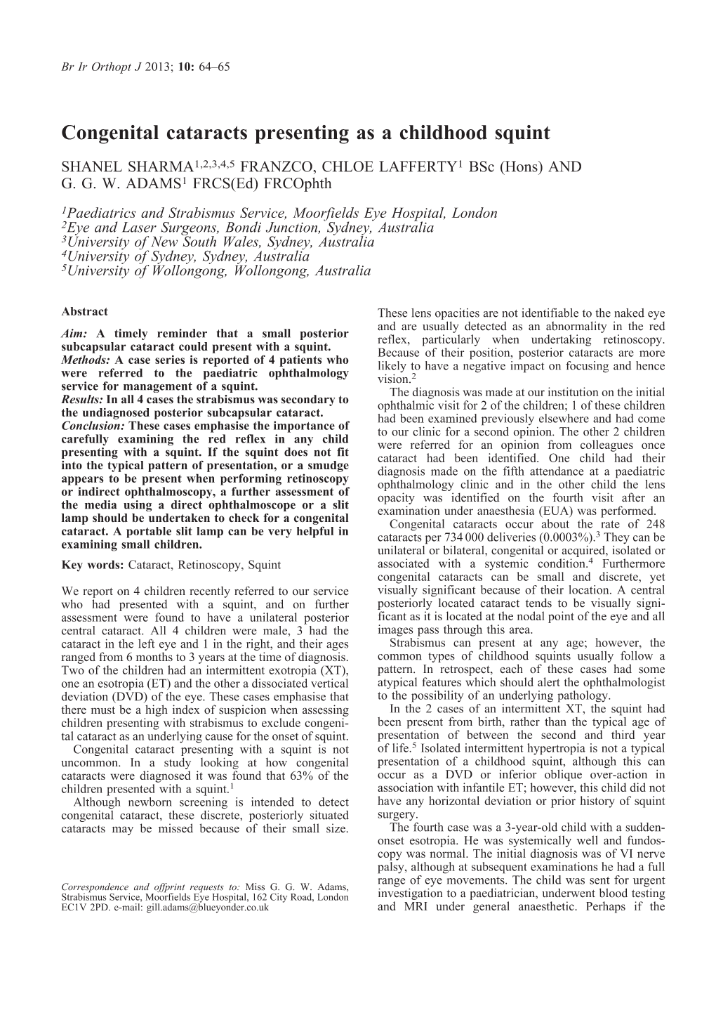 Congenital Cataracts Presenting As a Childhood Squint