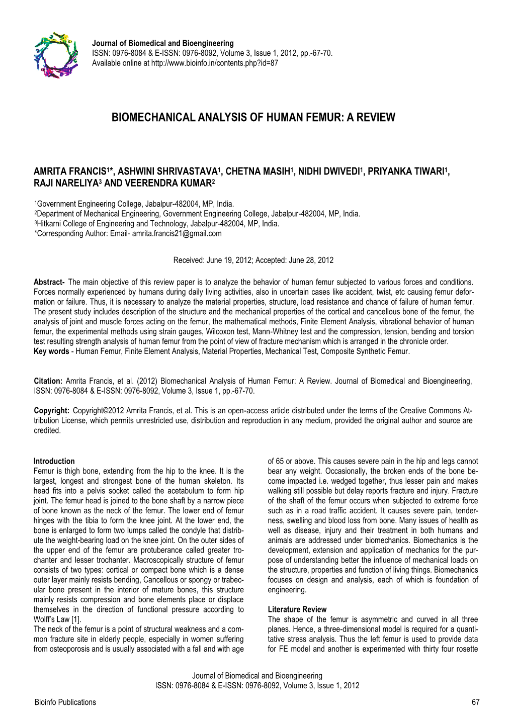 Biomechanical Analysis of Human Femur: a Review