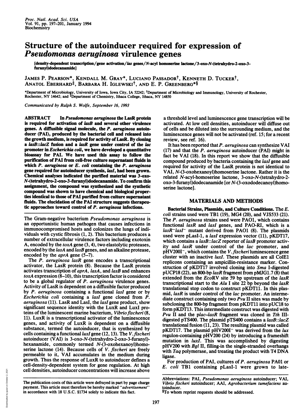 Structure of the Autoinducer Required for Expression of Pseudomonas