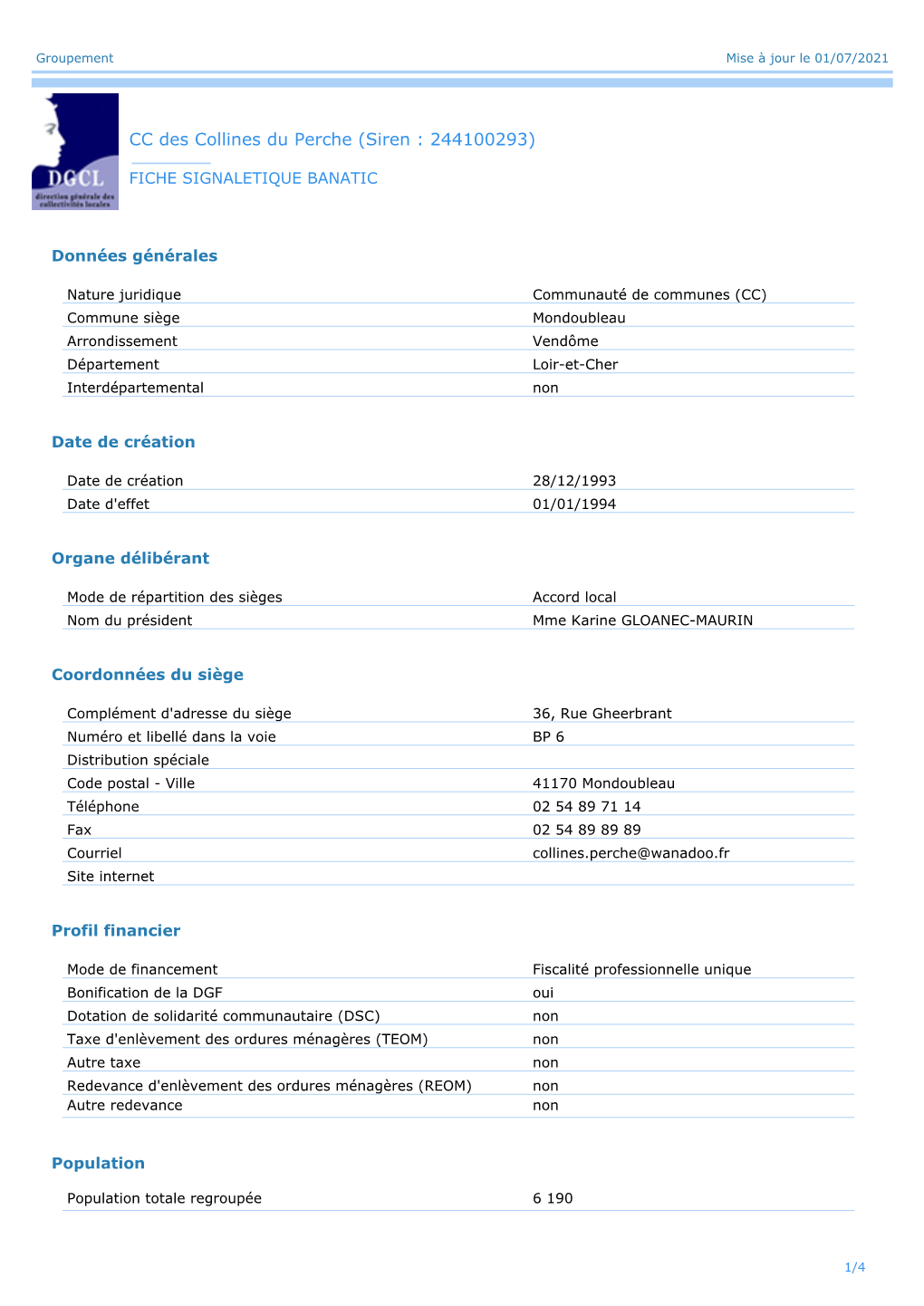 CC Des Collines Du Perche (Siren : 244100293)