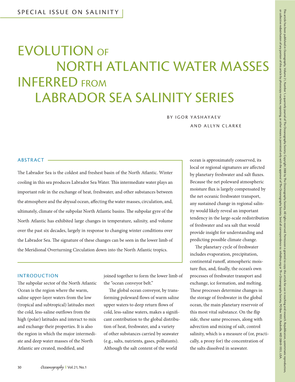 Evolution of North Atlantic Water Masses Inferred from Labrador Sea Salinity Series