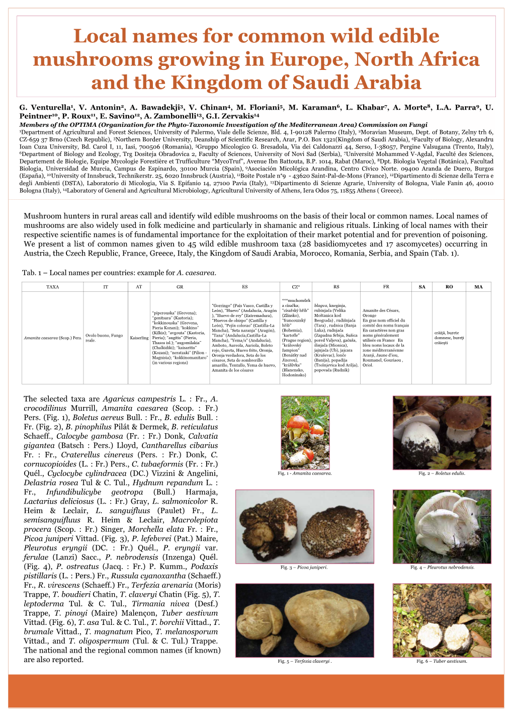 Local Names for Common Wild Edible Mushrooms Growing in Europe, North Africa and the Kingdom of Saudi Arabia