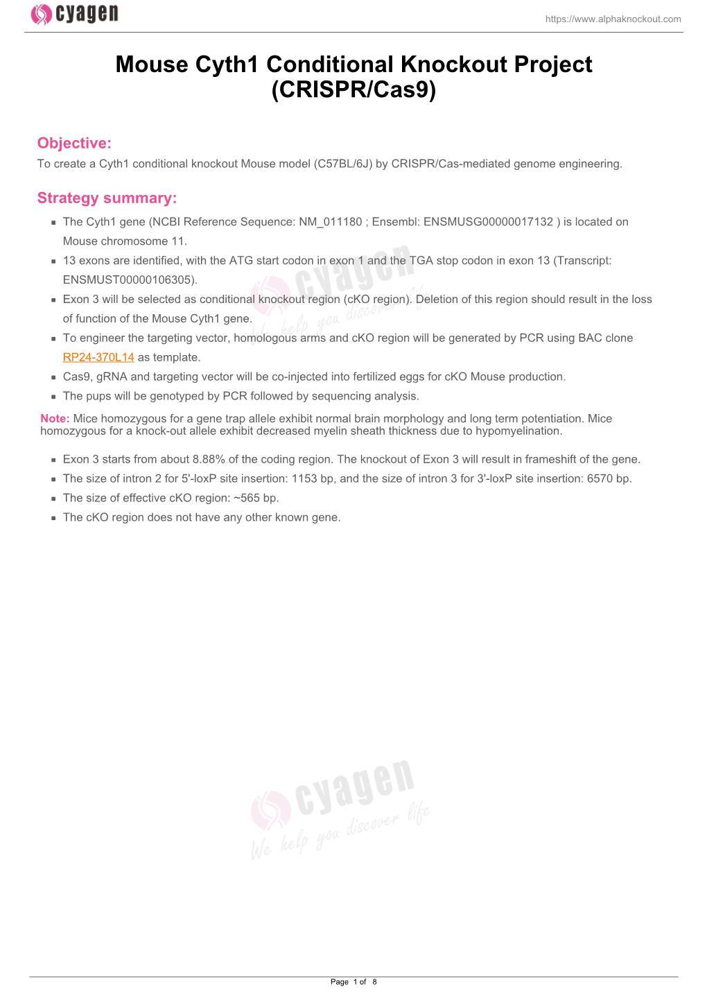 Mouse Cyth1 Conditional Knockout Project (CRISPR/Cas9)