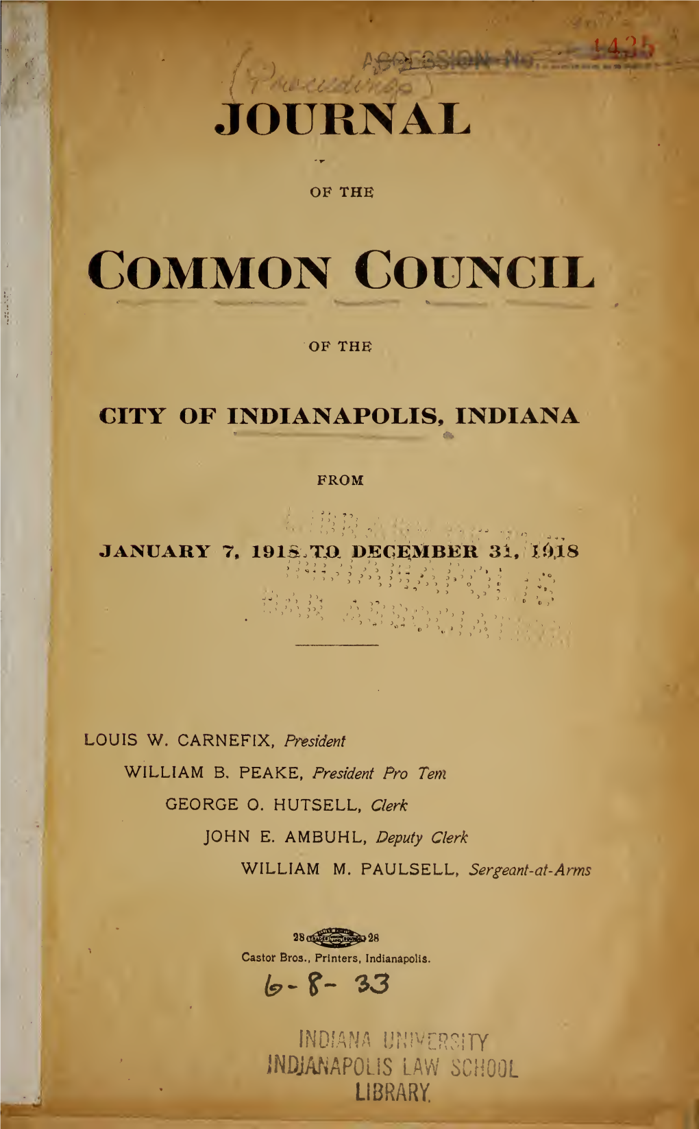 Journal of the Common Council of the City of Indianapolis, Indiana