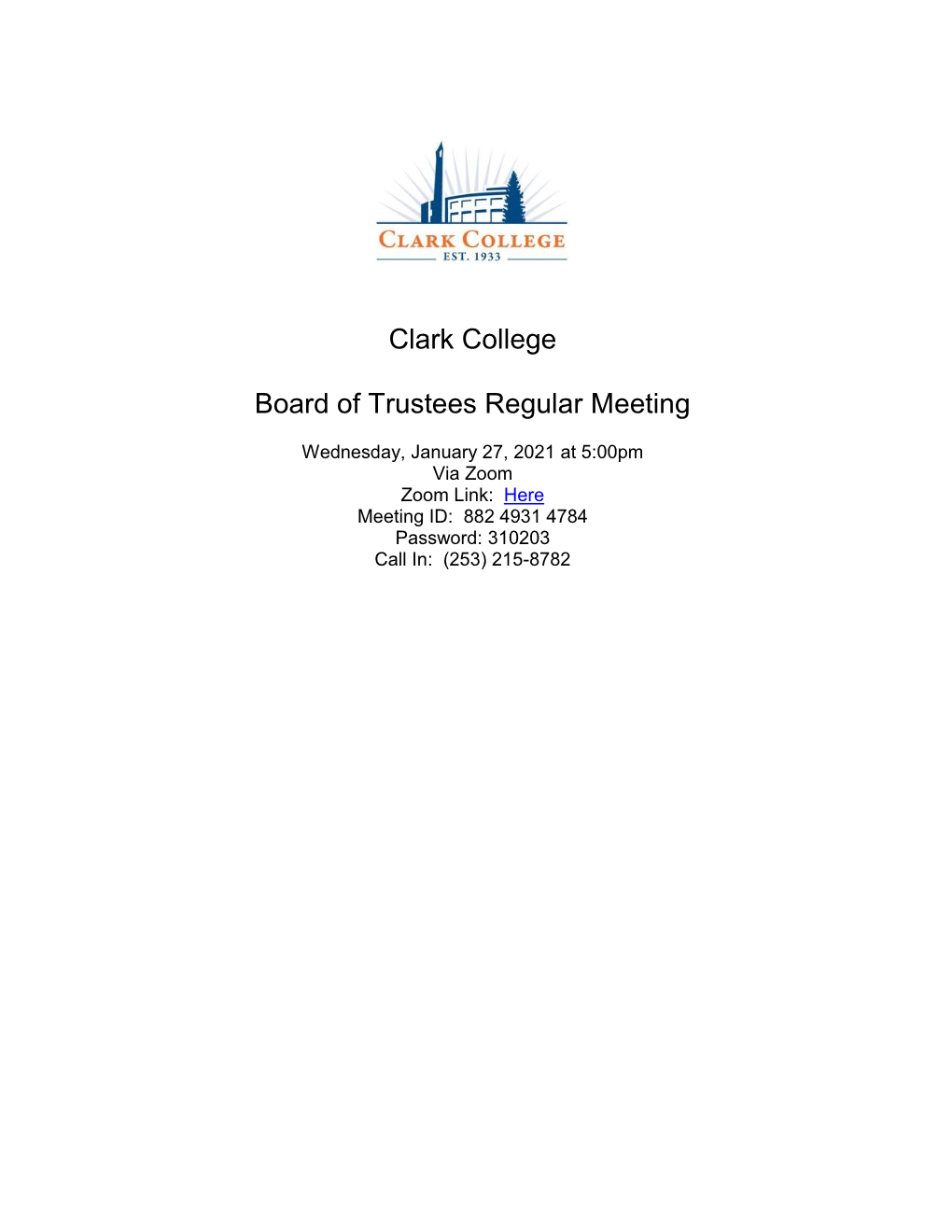 Clark College Board of Trustees Regular Meeting