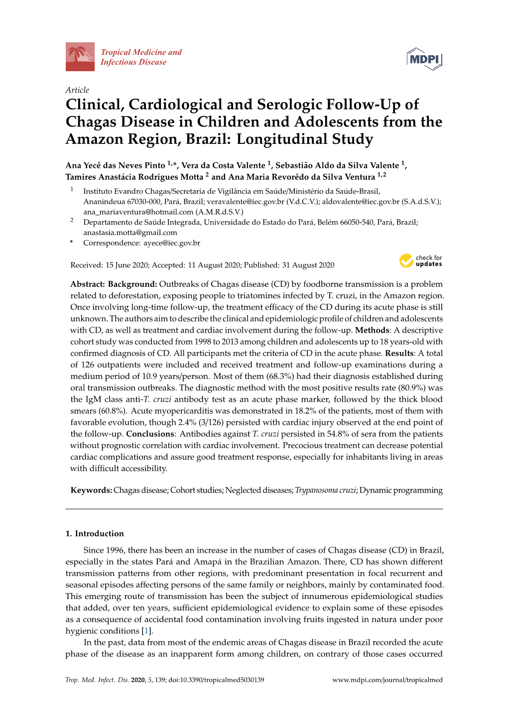Clinical, Cardiological and Serologic Follow-Up of Chagas Disease in Children and Adolescents from the Amazon Region, Brazil: Longitudinal Study