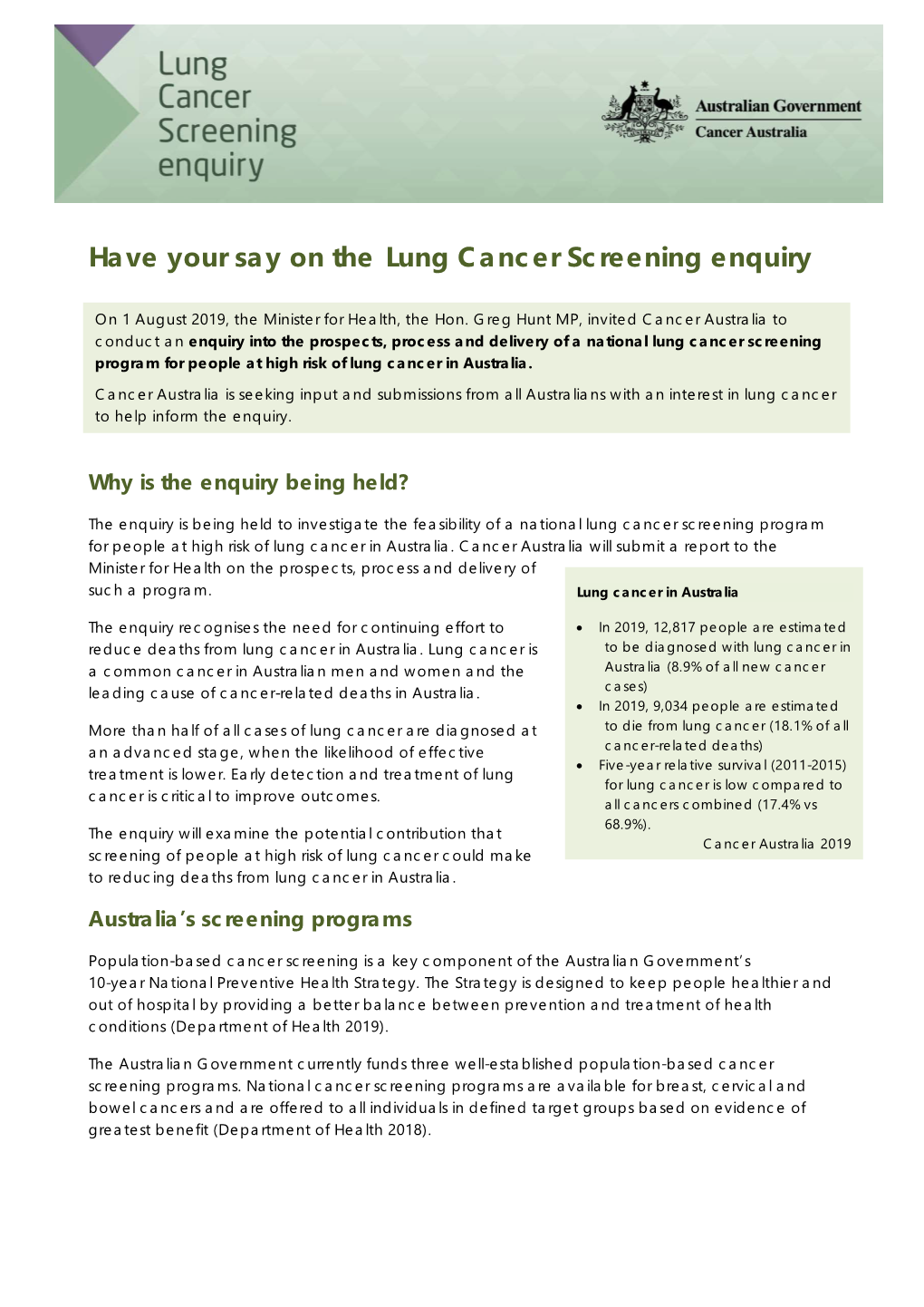 Have Your Say on the Lung Cancer Screening Enquiry