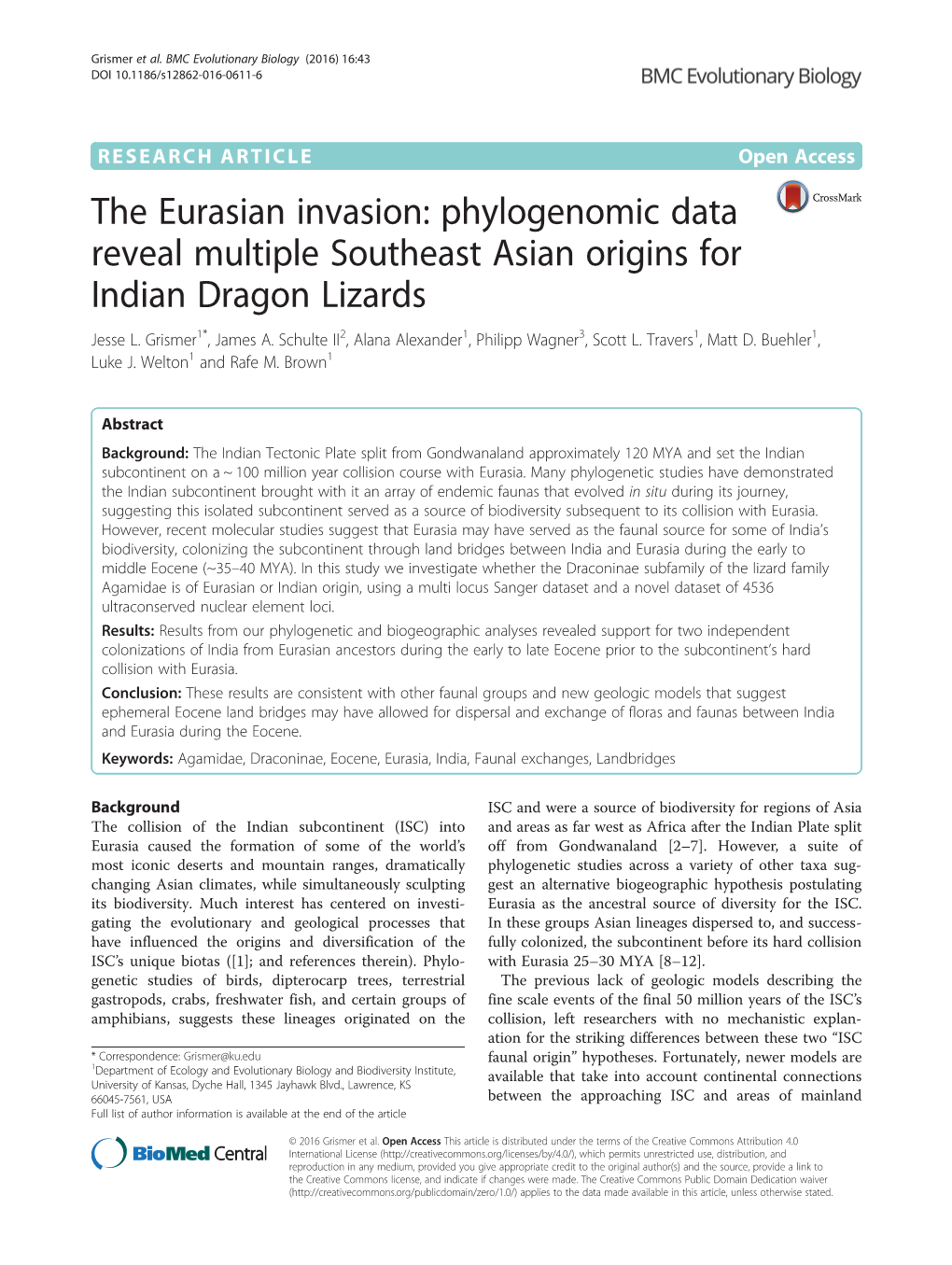 Phylogenomic Data Reveal Multiple Southeast Asian Origins for Indian Dragon Lizards Jesse L