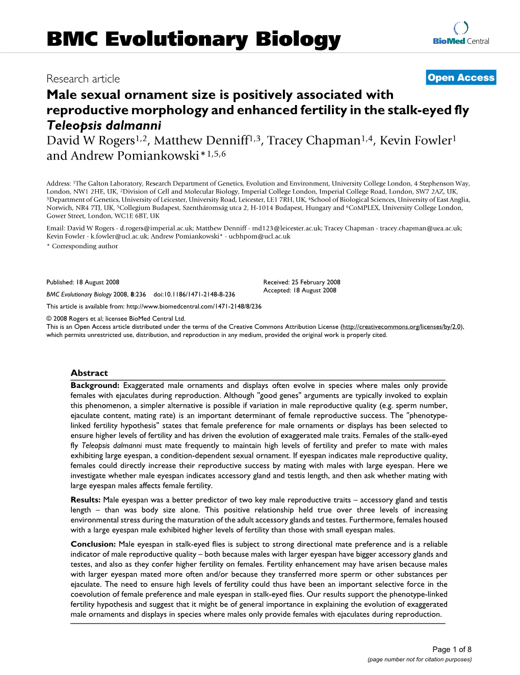 Male Sexual Ornament Size Is Positively Associated With