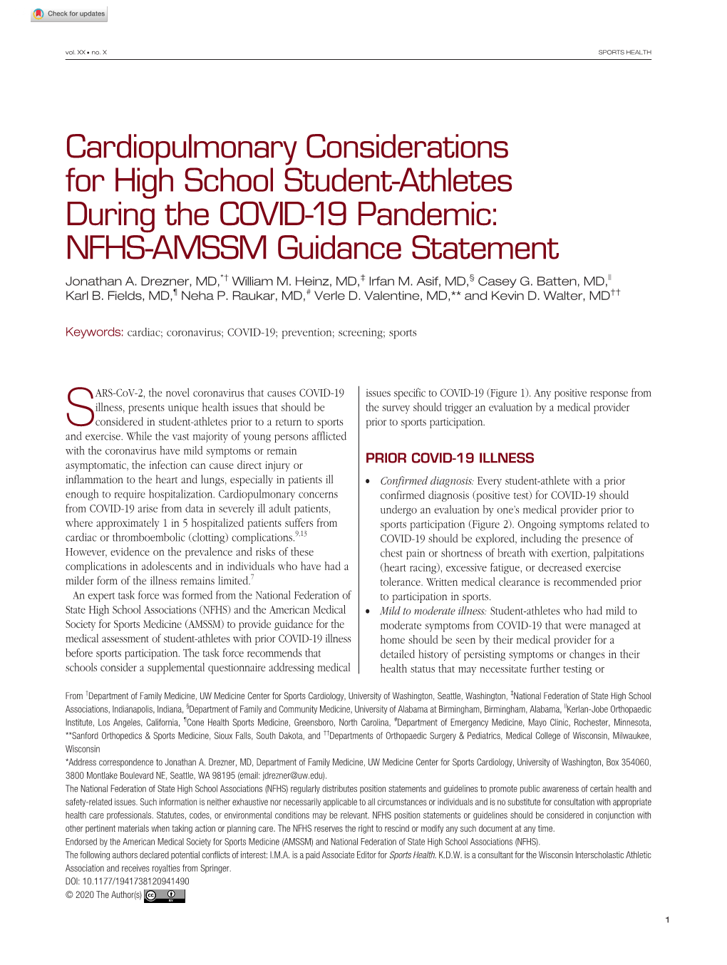 Cardiopulmonary Considerations: NFHS-AMSSM Guidance Statement