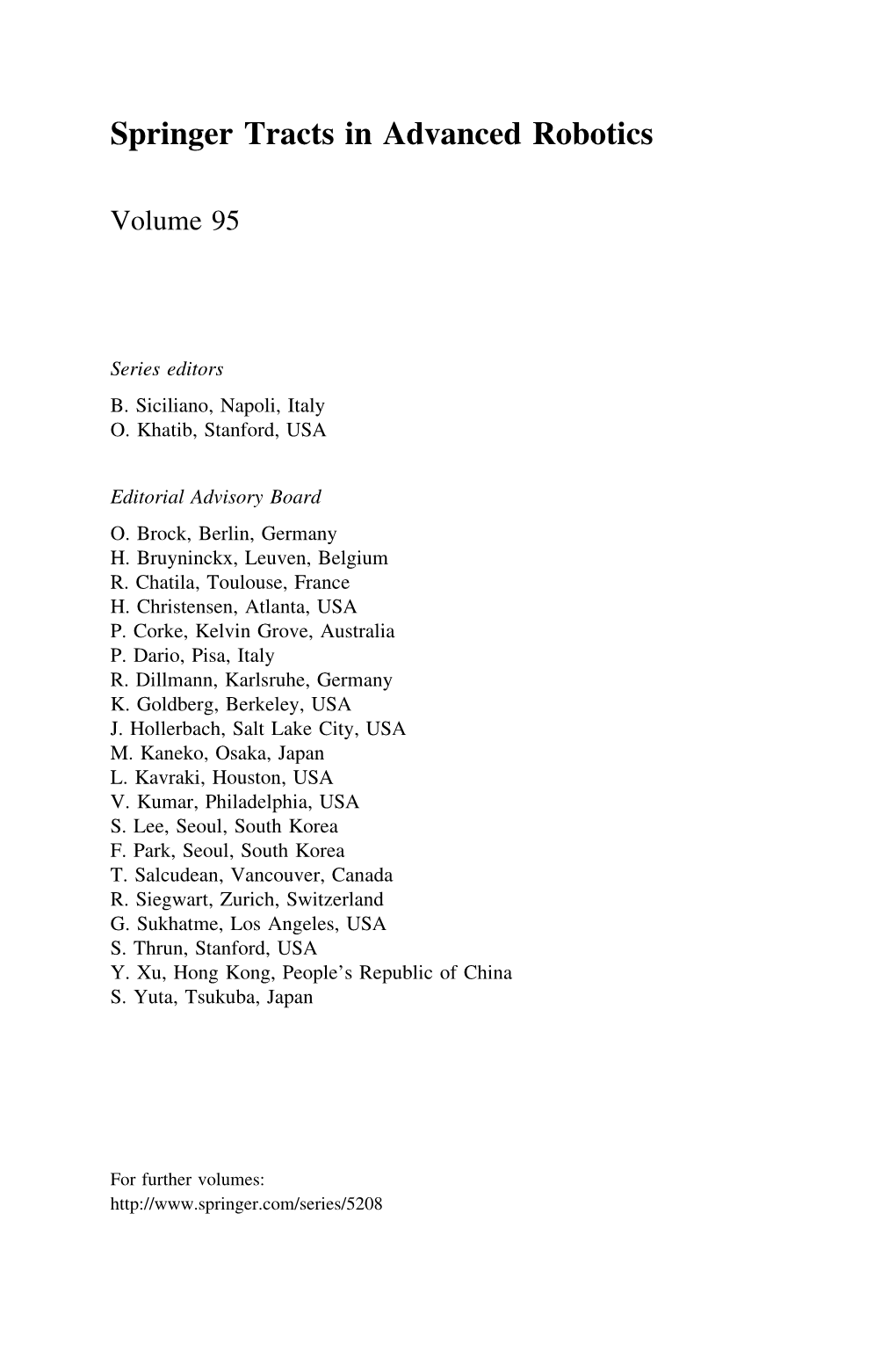 Springer Tracts in Advanced Robotics