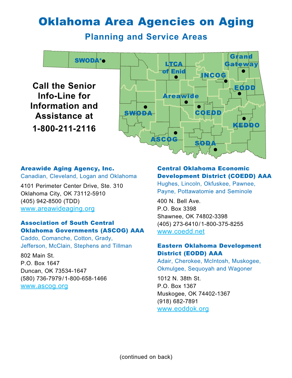 Oklahoma Area Agencies on Aging Planningswoda* and Service Areas