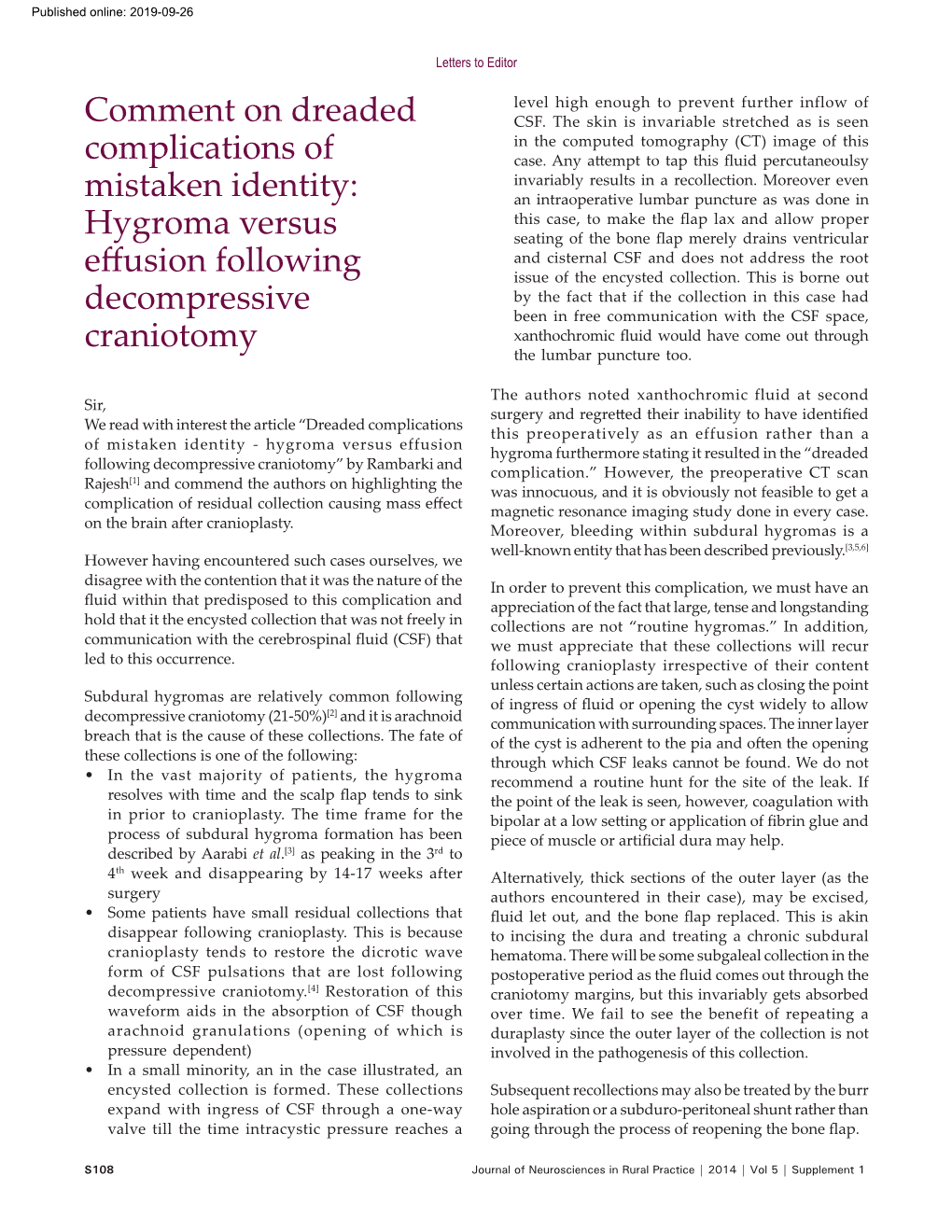 Hygroma Versus Effusion Following Decompressive Craniotomy