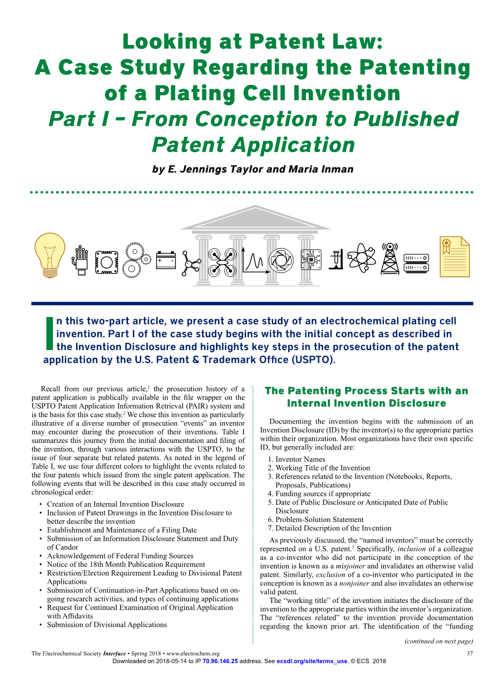 A Case Study Regarding the Patenting of a Plating Cell Invention Part I – from Conception to Published Patent Application by E