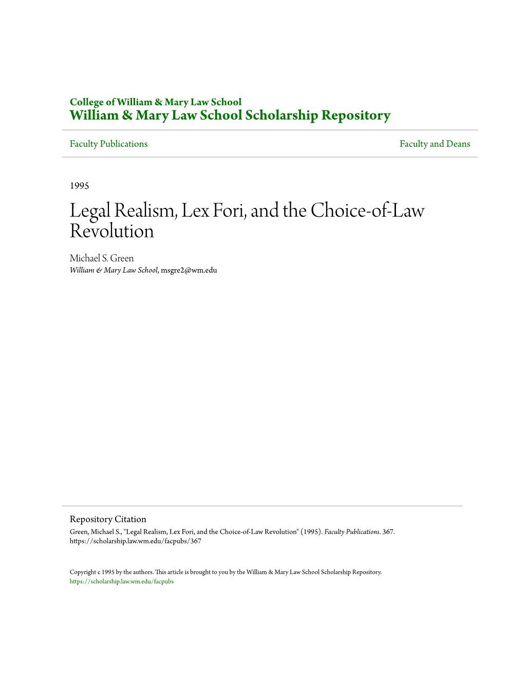 Legal Realism, Lex Fori, and the Choice-Of-Law Revolution Michael S