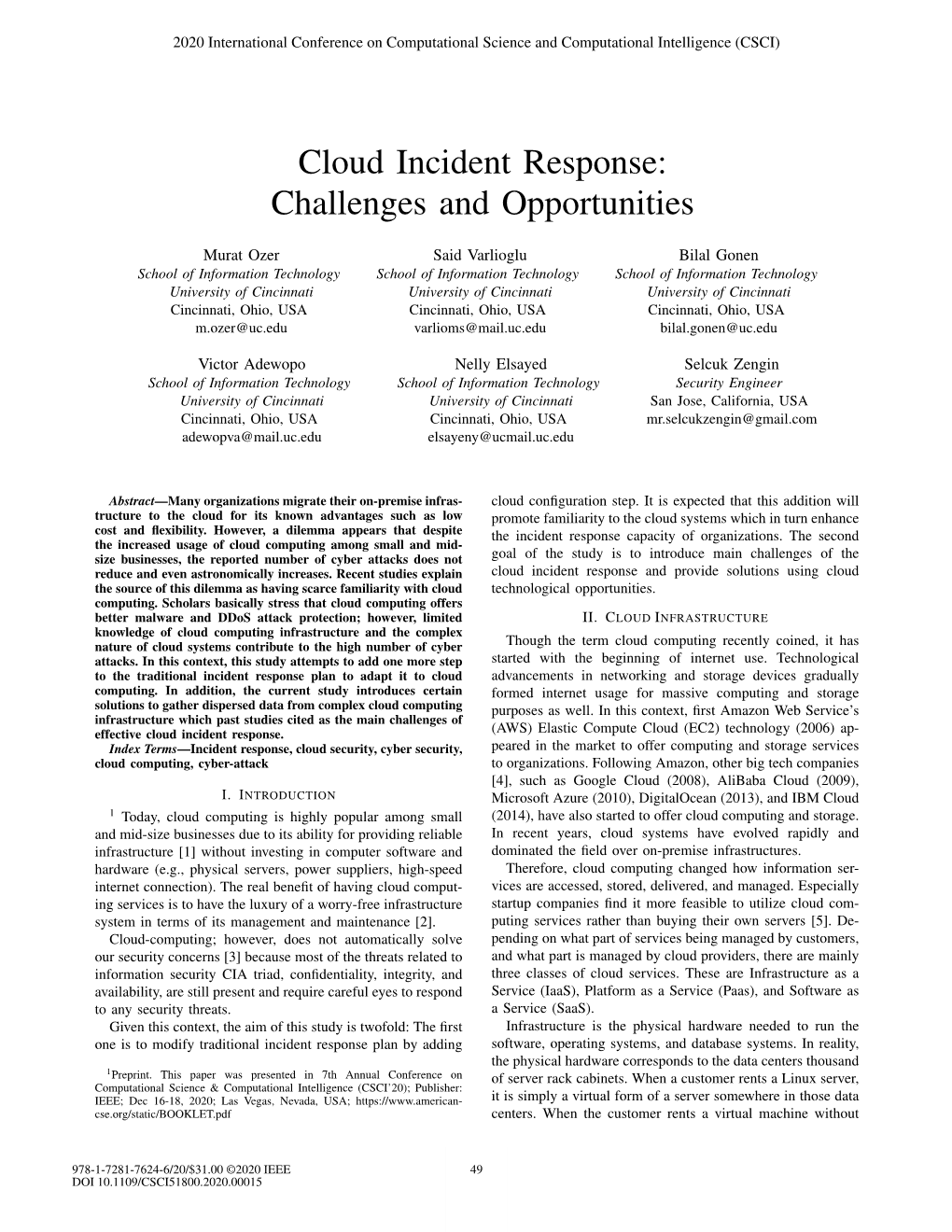 Cloud Incident Response: Challenges and Opportunities