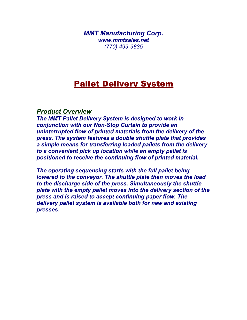 Pallet Delivery System