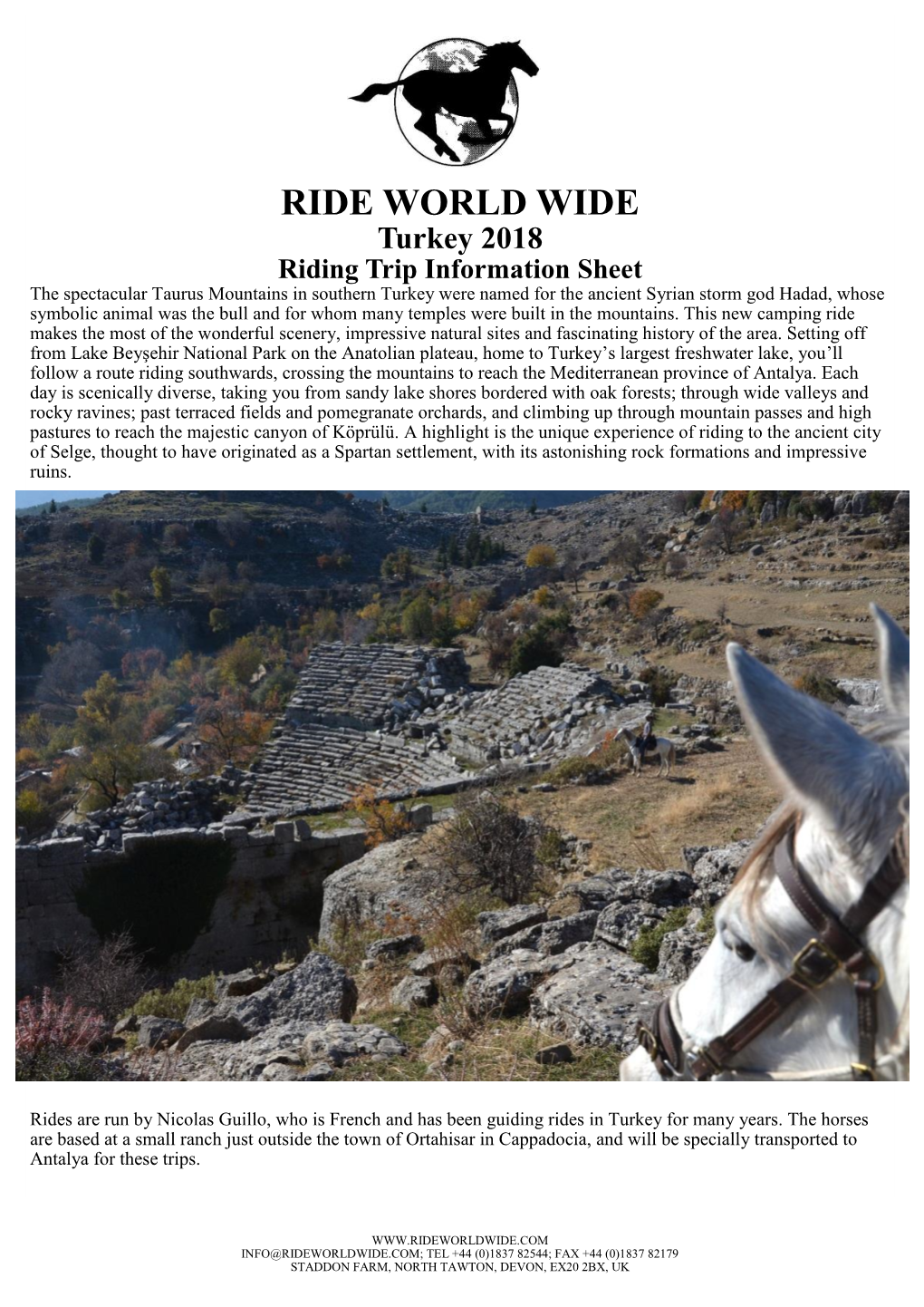 RIDE WORLD WIDE Turkey 2018 Riding Trip Information Sheet