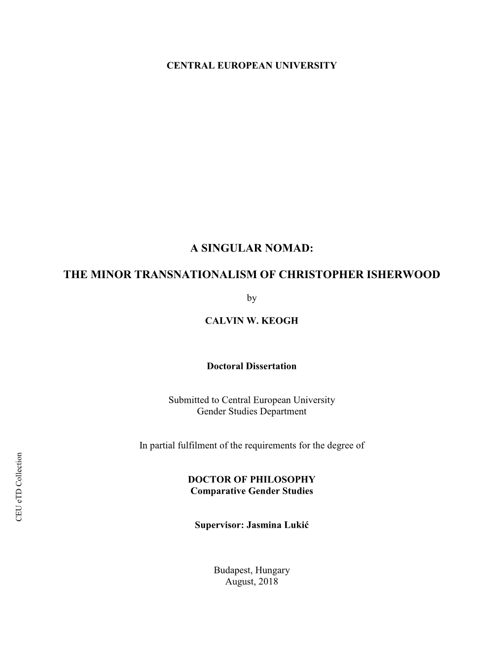 The Minor Transnationalism of Christopher Isherwood