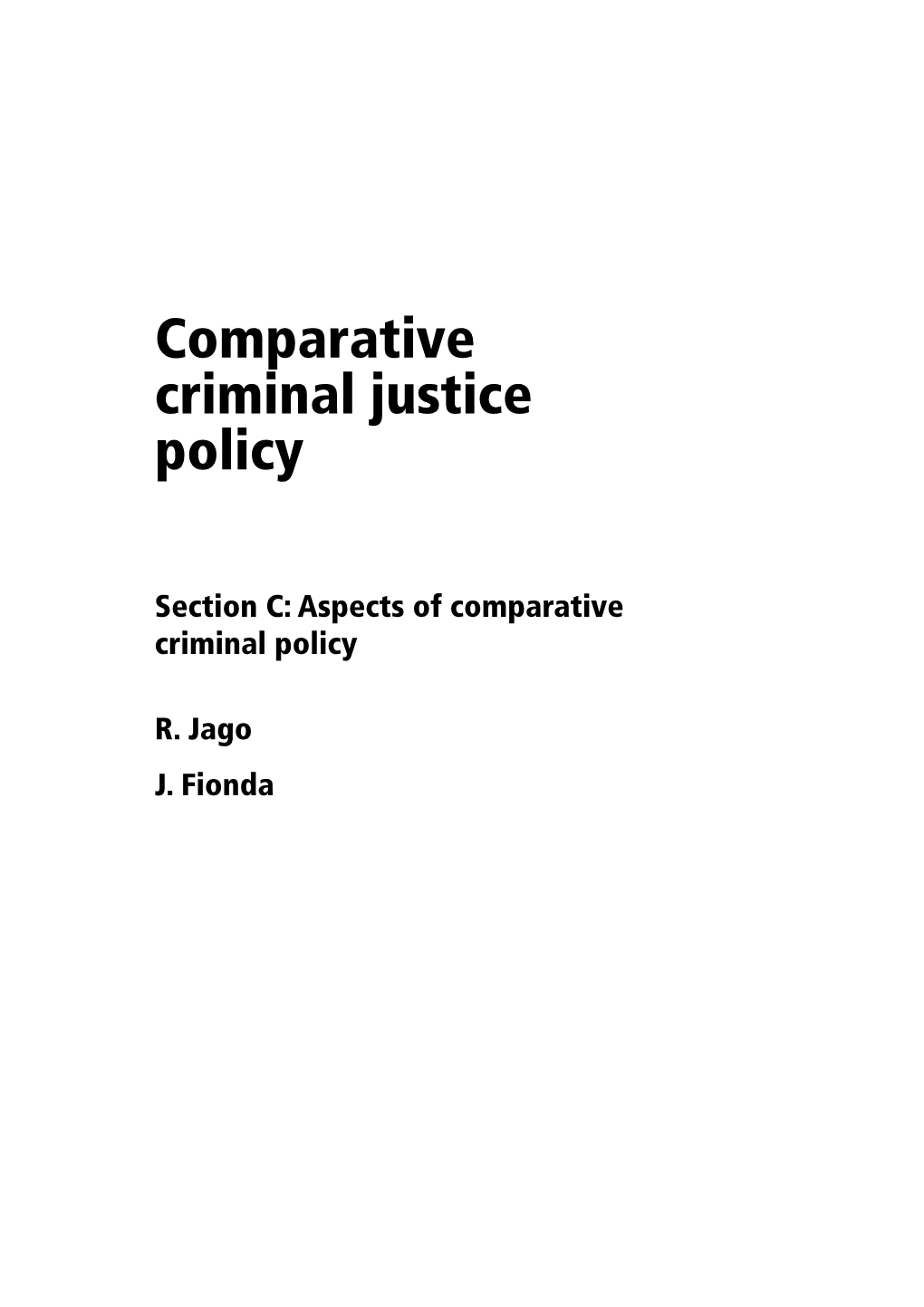 Comparative Criminal Justice Policy