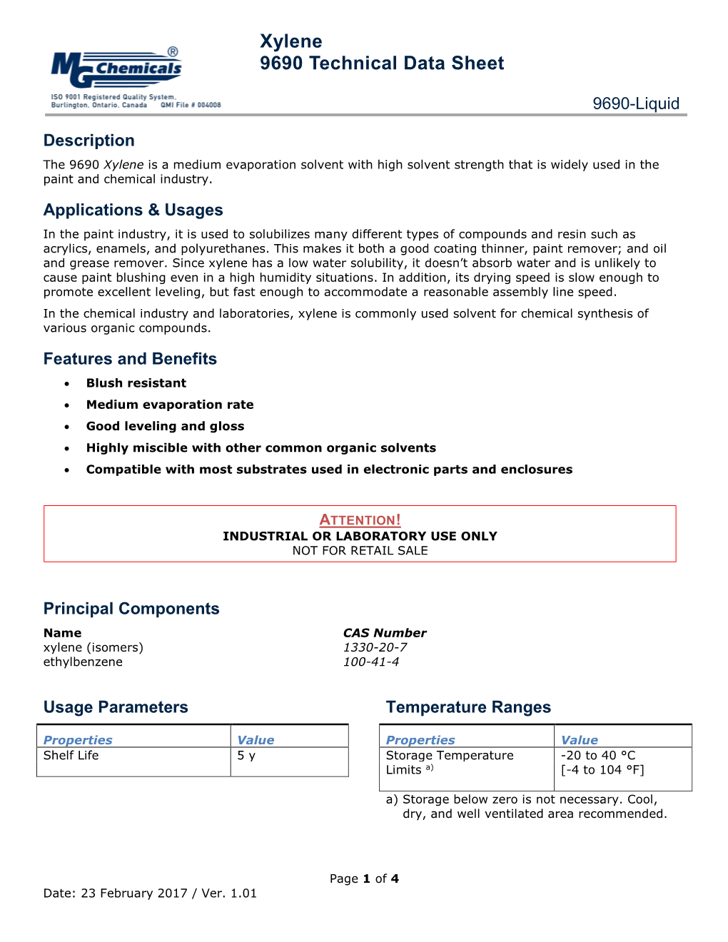 Xylene 9690 Technical Data Sheet