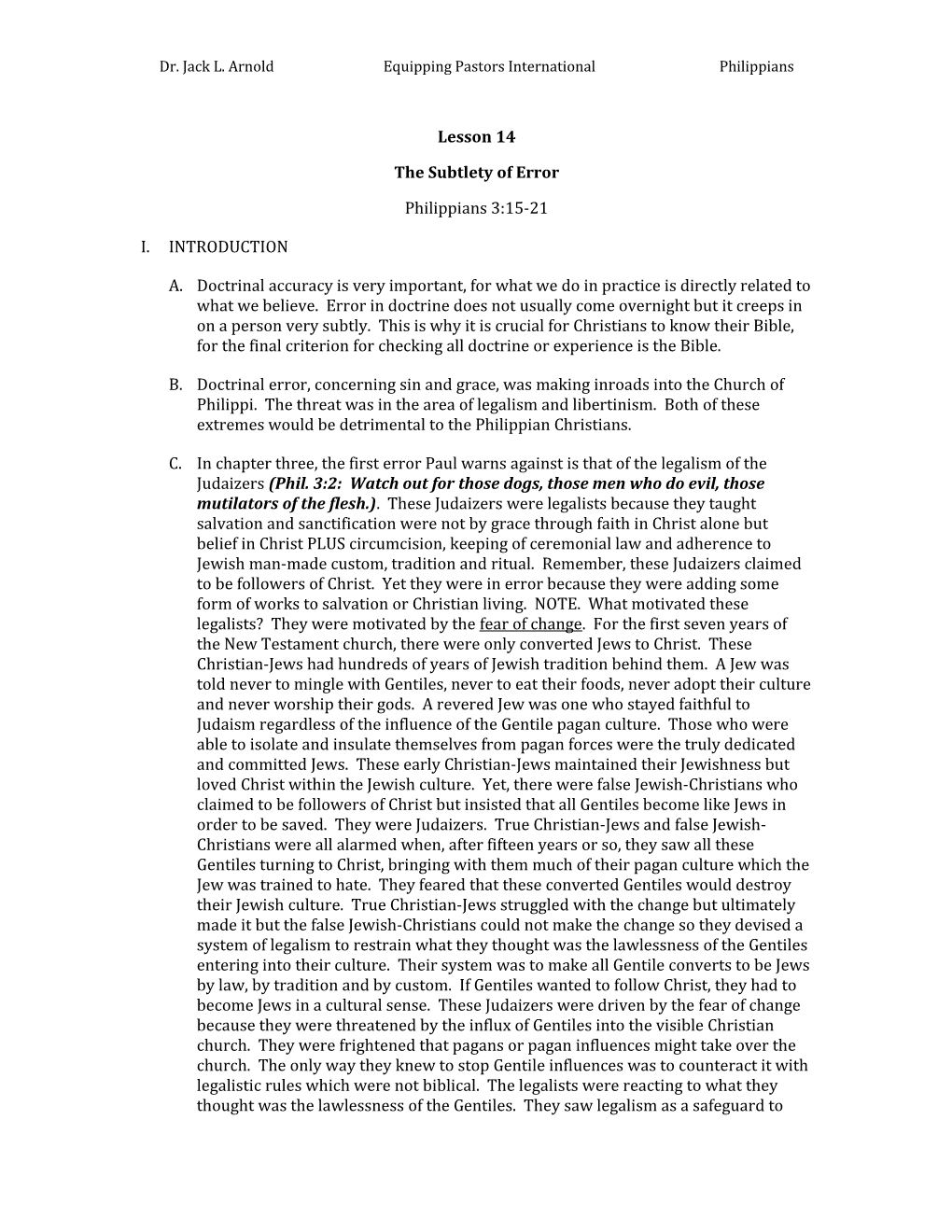 Dr. Jack L. Arnold Equipping Pastors International Philippians