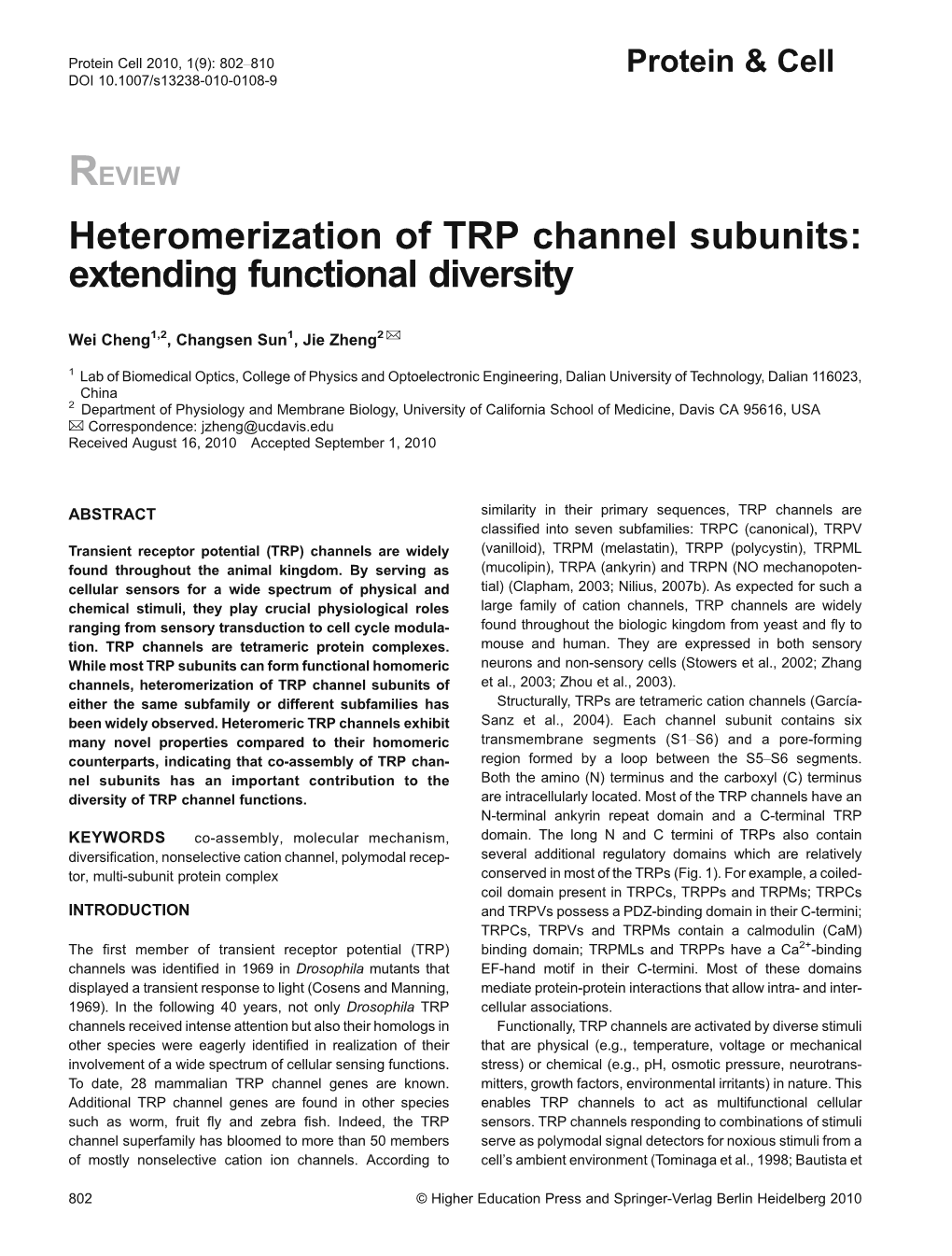 Heteromerization of TRP Channel Subunits: Extending Functional Diversity