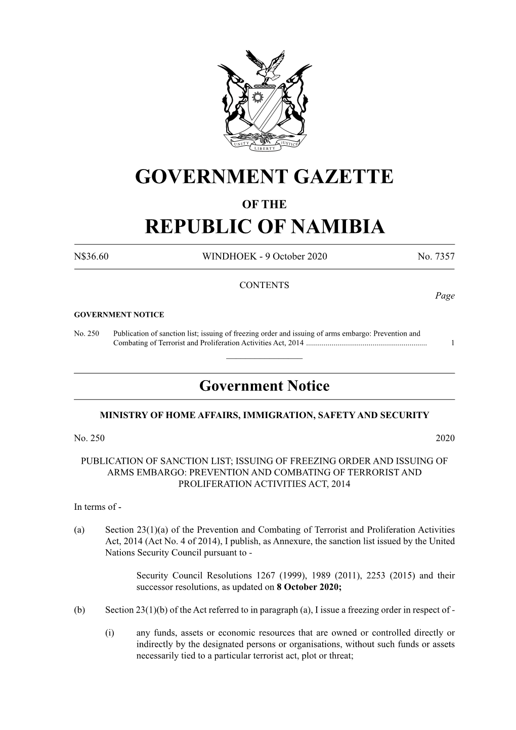 Government Gazette Republic of Namibia