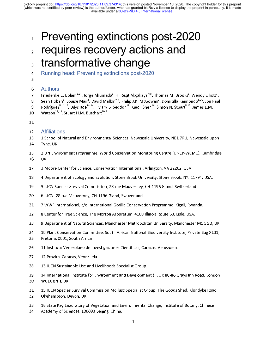 Preventing Extinctions Post-2020 Requires Recovery Actions