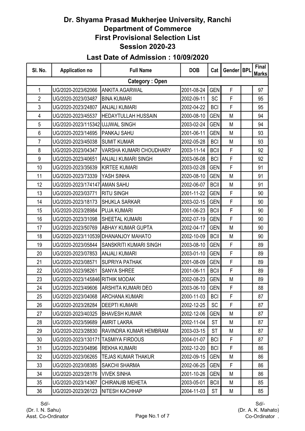 First Selection List Commerce