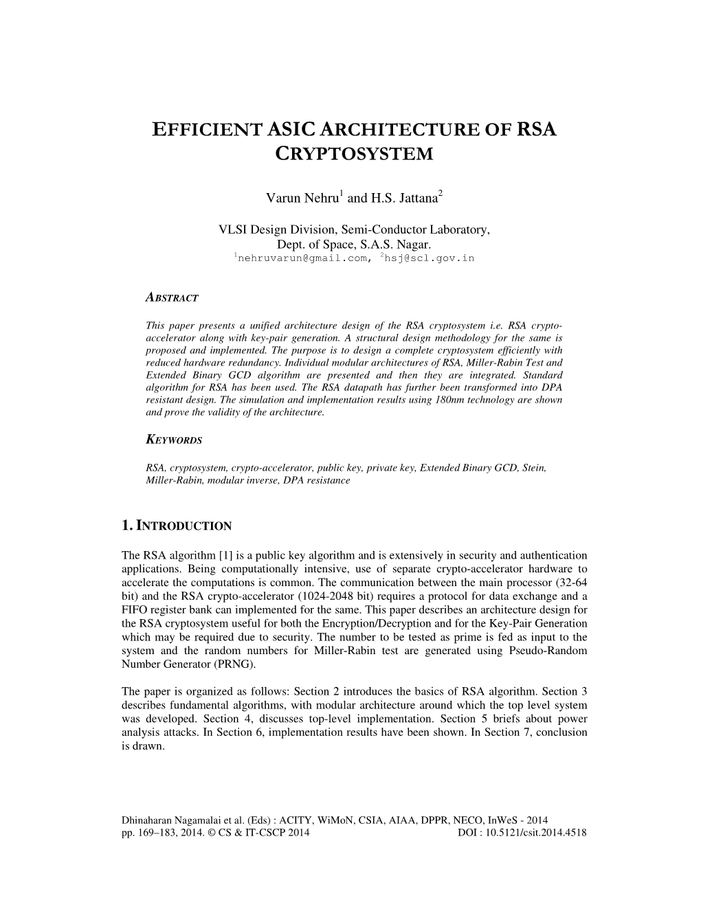 Efficient Asic Architecture of Rsa Cryptosystem